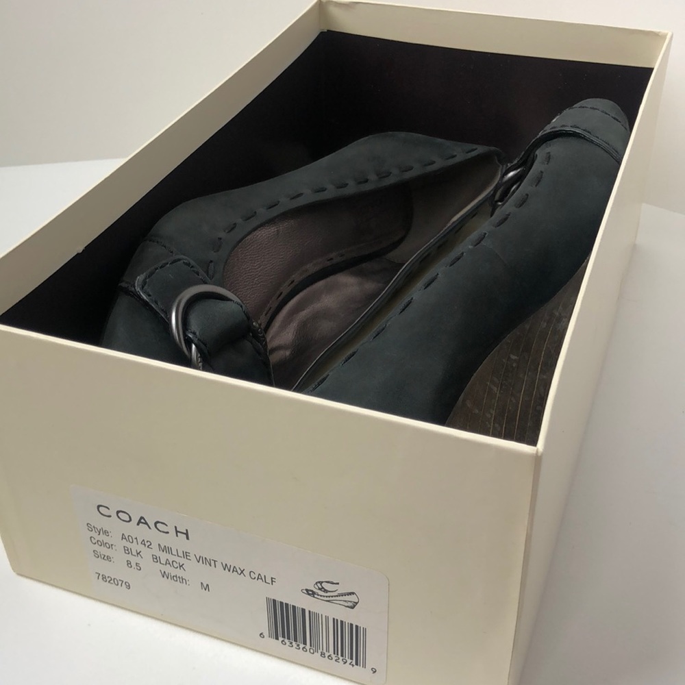 Coach Millie vintage wax black leather wedge heel
